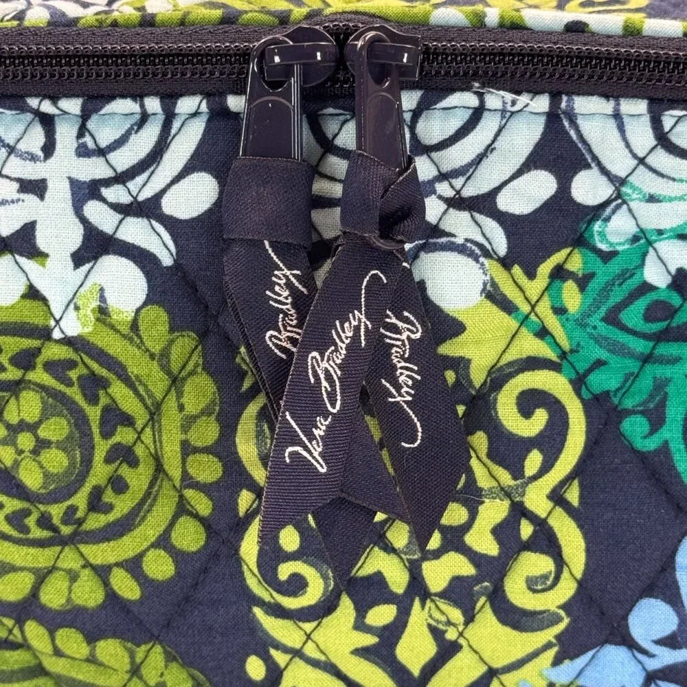 Vera Bradley Quilted Cosmetic Bag Blue Green Caribbean Sea Travel Organizer - Picture 2 of 16